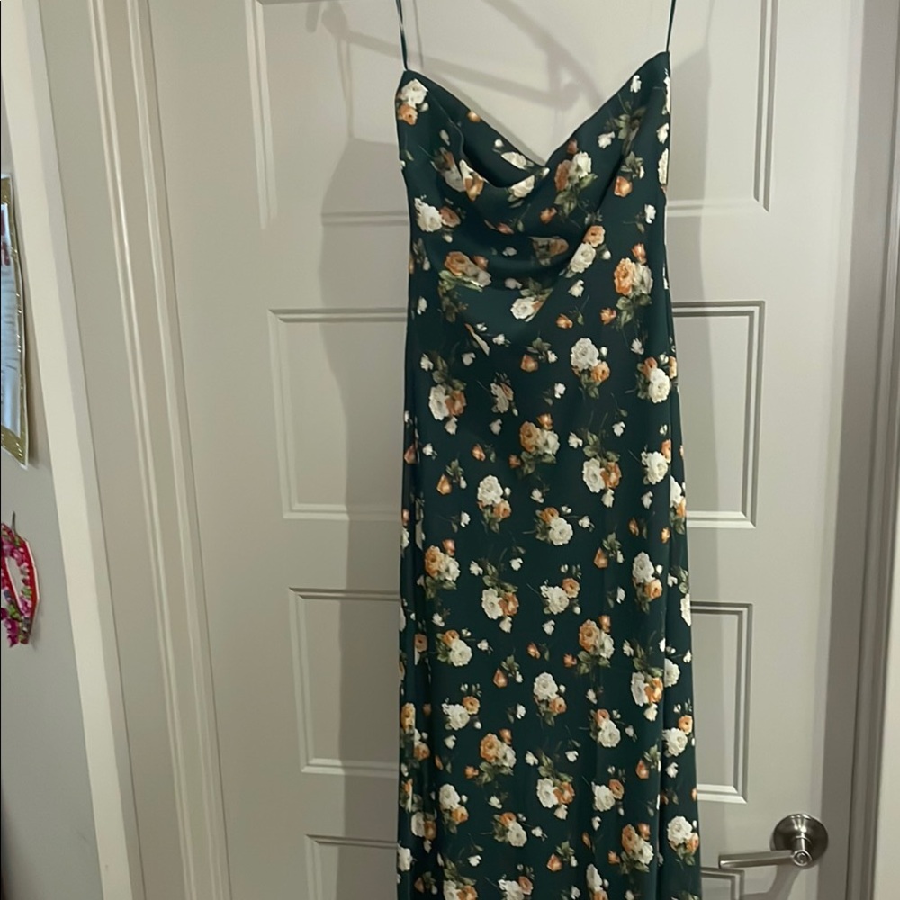 Floral Green Maxi Strapless Dress
